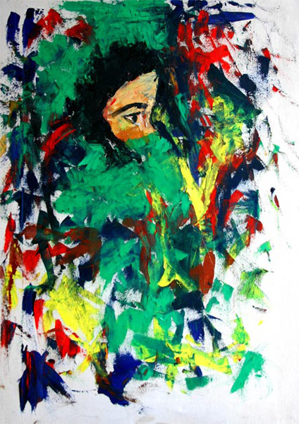Jahan Ara Rafi
<br><em>In Shelter</em>, 2007
<br>Oil on canvas
<br>90 x 65 cm.