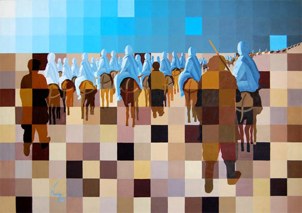 Khadija Hashemi
<br><em>Life Hardship</em>, 2007
<br>Oil and acrylic on canvas
<br>130 x 90 cm.